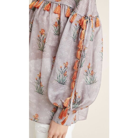 SACHIN + BABI Acacia Floral Tasseled Sheer Boho Blouse - Size S - Picture 2 of 15